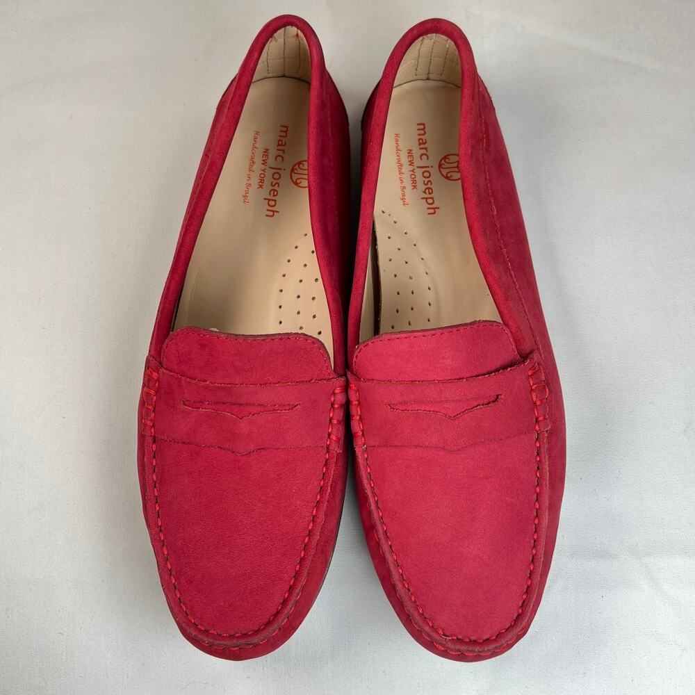 Marc Joseph Leather Driving Loafers Women's 8 Red Slip On Flats Comfort Shoes - Picture 2 of 11